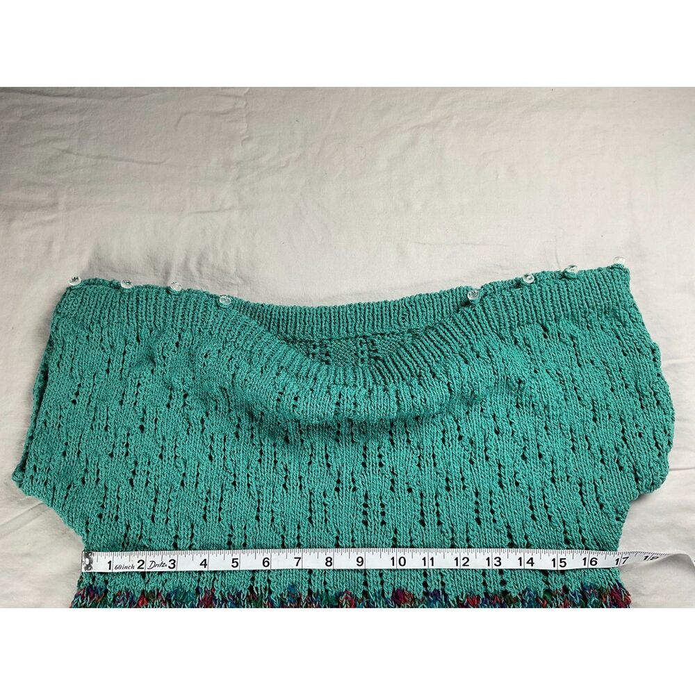 Woman turquoise multicolor textured knit short sleeve sweater top